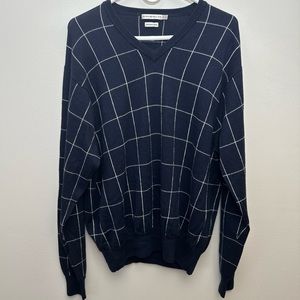 Peter Millar Sweater Mens XL Extra Large Navy Blue Windowpane V Neck Merino Wool